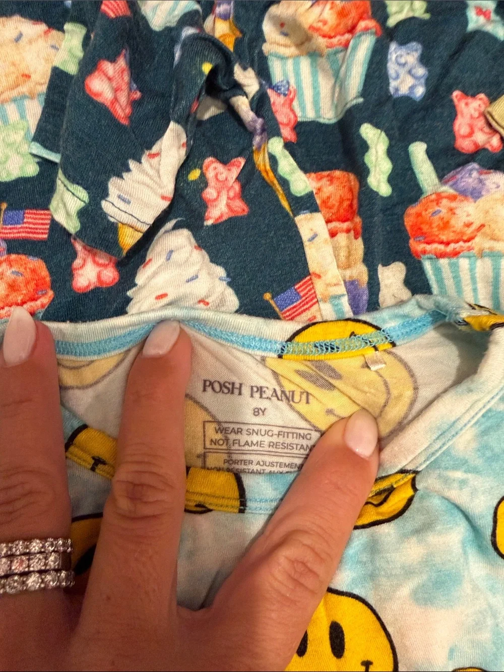 Posh Peanut Blue Tie-Dye Short Pajama Set with Yellow Smiley Print